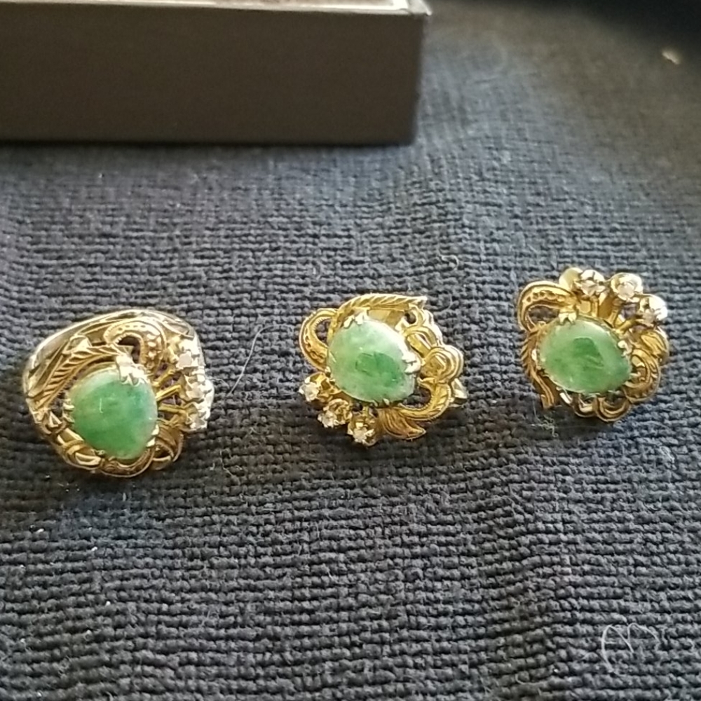 Vintage Filigree jade/diamond set